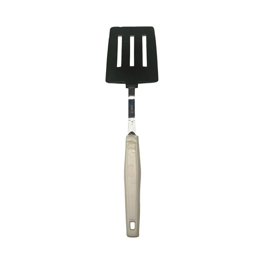 Vintage Koco Japan Slotted‎ Spatula Turner Black Nylon Floral Cream Handle MCM